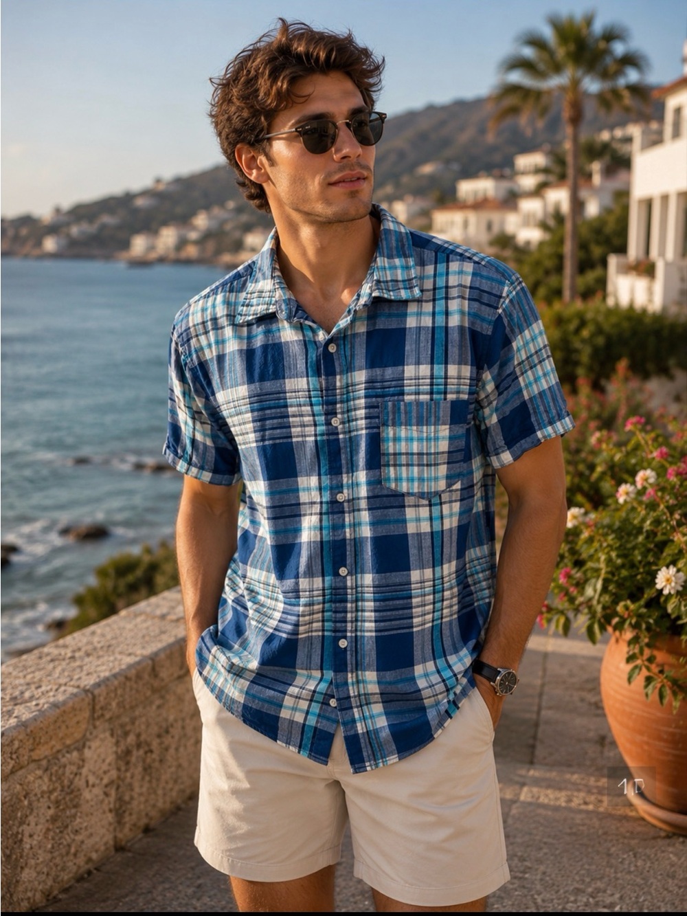 Aeropostale Blue, White & Teal Plaid Short-Sleeve Button-Down Shirt